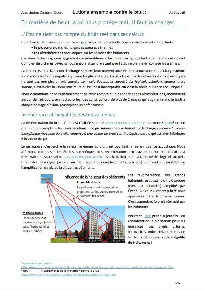 Association Cointrin Ouest - ACO - Les réverbérations des grands bâtiments du bruit des avions